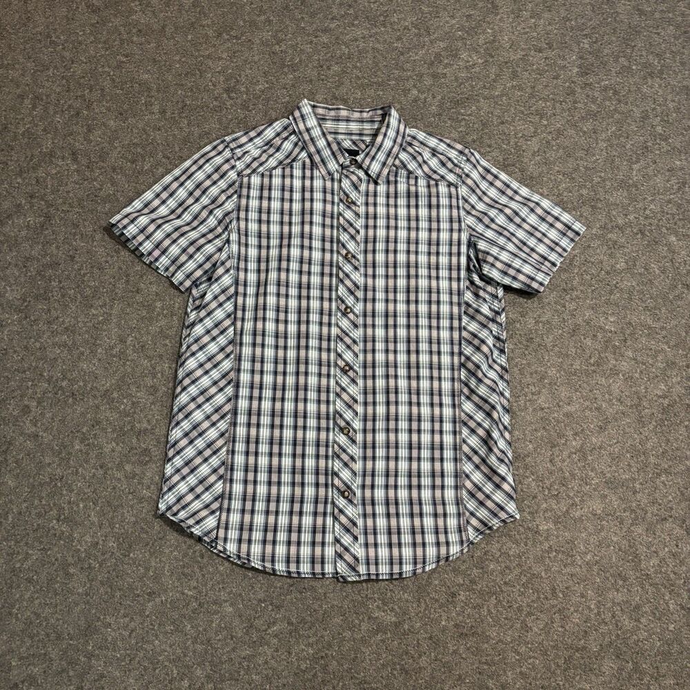 Prana Snap Button Shirt Mens Small Blue Plaid Casual Short Sleeve